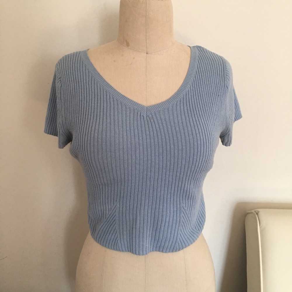 Light blue ribbed cropped short sleeve!